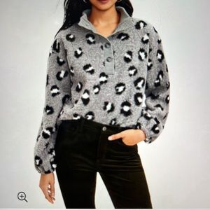 Loft Spotted Rib Trim Sherpa Top